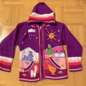 Hand knit custom Mexican art style girls hoodie